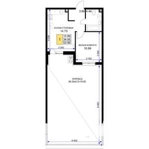 1-к квартира, вторичка, 54м2, 3/18 этаж