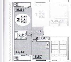 2-к квартира, вторичка, 62м2, 12/16 этаж