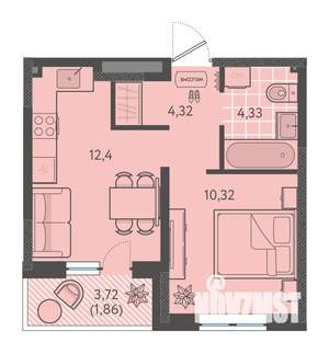 1-к квартира, вторичка, 33м2, 1/9 этаж