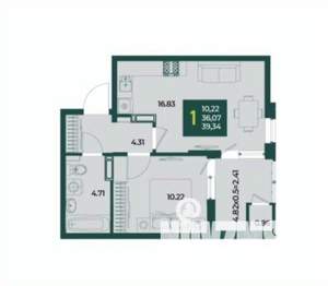 1-к квартира, вторичка, 39м2, 12/18 этаж