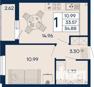 1-к квартира, вторичка, 35м2, 2/18 этаж