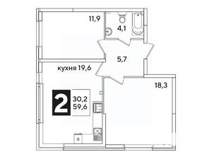 2-к квартира, вторичка, 60м2, 2/16 этаж