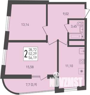 2-к квартира, вторичка, 56м2, 22/24 этаж