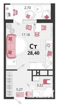Студия квартира, строящийся дом, 25м2, 16/18 этаж