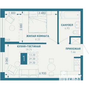 1-к квартира, строящийся дом, 39м2, 4/9 этаж