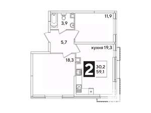 2-к квартира, вторичка, 59м2, 3/16 этаж