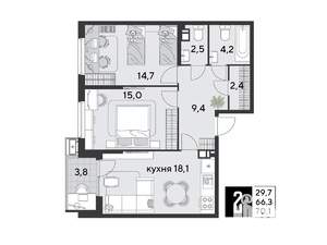 2-к квартира, вторичка, 70м2, 6/9 этаж