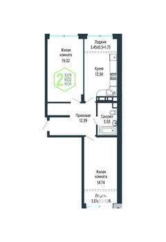 2-к квартира, вторичка, 67м2, 12/24 этаж