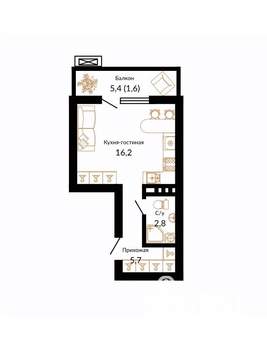Студия квартира, вторичка, 26м2, 11/15 этаж