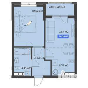 1-к квартира, вторичка, 34м2, 2/5 этаж