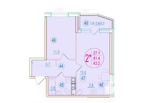 2-к квартира, строящийся дом, 43м2, 5/9 этаж