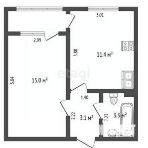 1-к квартира, вторичка, 33м2, 1/16 этаж