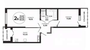 2-к квартира, вторичка, 57м2, 12/24 этаж