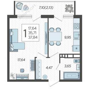 1-к квартира, вторичка, 38м2, 18/22 этаж