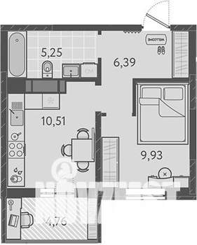 1-к квартира, вторичка, 34м2, 5/9 этаж