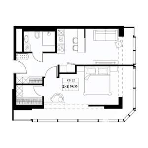 2-к квартира, строящийся дом, 54м2, 9/19 этаж