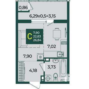 Студия квартира, вторичка, 27м2, 5/18 этаж