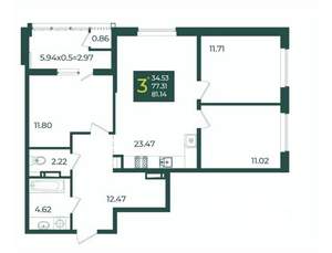 3-к квартира, вторичка, 81м2, 5/18 этаж