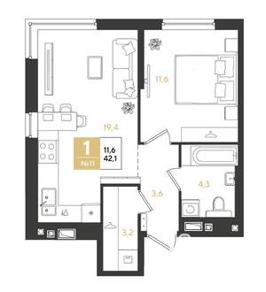 1-к квартира, вторичка, 42м2, 3/18 этаж