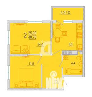 2-к квартира, вторичка, 49м2, 4/15 этаж