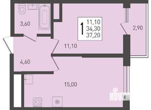 1-к квартира, строящийся дом, 37м2, 14/24 этаж