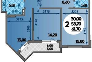2-к квартира, вторичка, 62м2, 3/22 этаж
