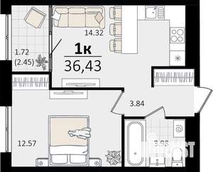 1-к квартира, строящийся дом, 35м2, 15/16 этаж