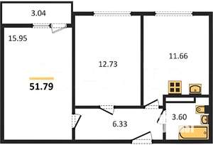 2-к квартира, вторичка, 53м2, 12/16 этаж