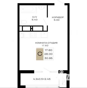 Студия квартира, вторичка, 31м2, 10/24 этаж