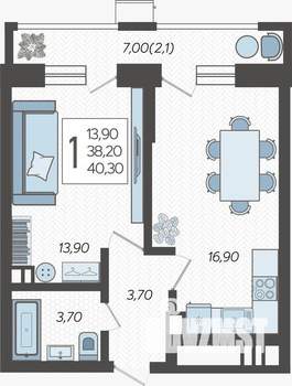 1-к квартира, вторичка, 40м2, 11/12 этаж