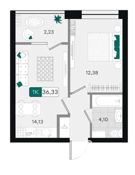 1-к квартира, вторичка, 36м2, 8/18 этаж
