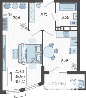 1-к квартира, строящийся дом, 40м2, 21/21 этаж