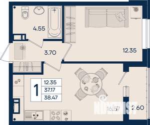 1-к квартира, вторичка, 38м2, 6/18 этаж