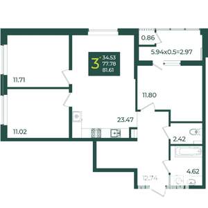 3-к квартира, вторичка, 82м2, 3/18 этаж