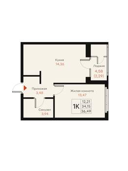 1-к квартира, вторичка, 36м2, 8/18 этаж