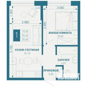 1-к квартира, строящийся дом, 35м2, 14/18 этаж