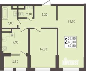 2-к квартира, вторичка, 68м2, 3/8 этаж