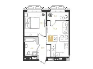 1-к квартира, строящийся дом, 37м2, 15/18 этаж