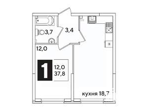 1-к квартира, вторичка, 38м2, 2/16 этаж