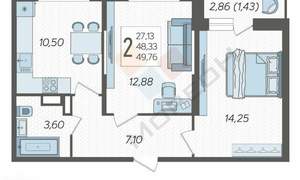 2-к квартира, вторичка, 49м2, 10/16 этаж