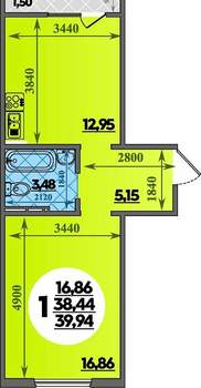 1-к квартира, вторичка, 40м2, 5/16 этаж