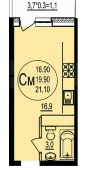 Студия квартира, сданный дом, 19м2, 7/20 этаж