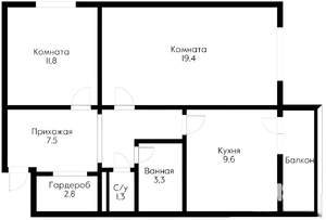 2-к квартира, вторичка, 60м2, 13/16 этаж