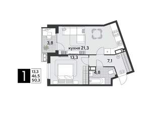 1-к квартира, вторичка, 50м2, 12/18 этаж