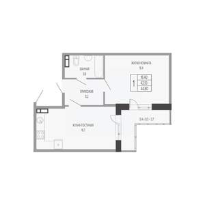 1-к квартира, сданный дом, 45м2, 17/17 этаж