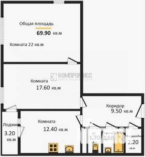 2-к квартира, вторичка, 70м2, 14/22 этаж