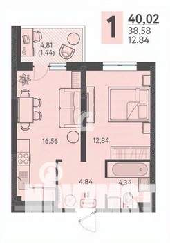 1-к квартира, сданный дом, 40м2, 3/18 этаж