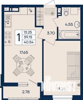1-к квартира, вторичка, 41м2, 9/18 этаж