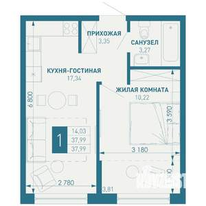 1-к квартира, строящийся дом, 38м2, 16/18 этаж