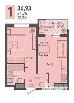 1-к квартира, вторичка, 37м2, 13/18 этаж